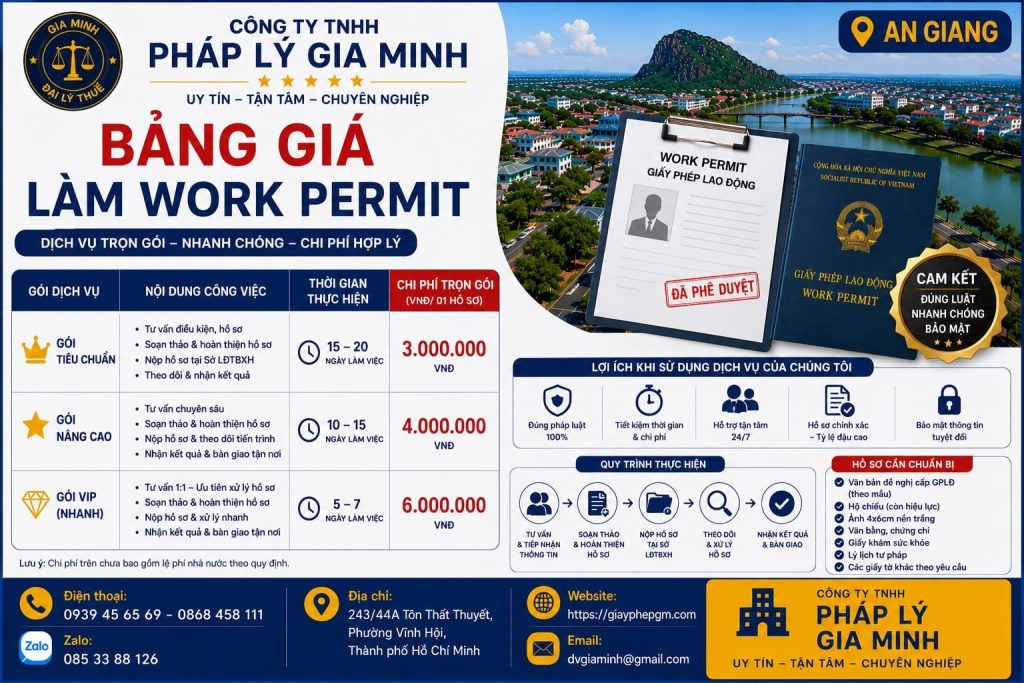 Bảng giá làm work permit tại An Giang