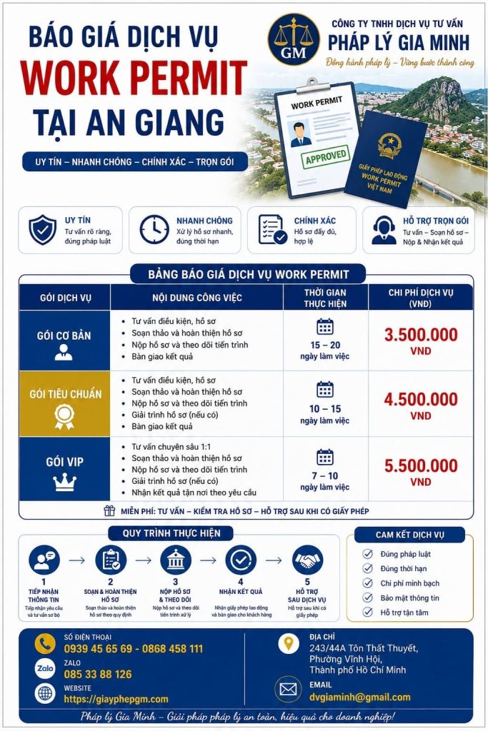 Báo giá dịch vụ work permit tại An Giang