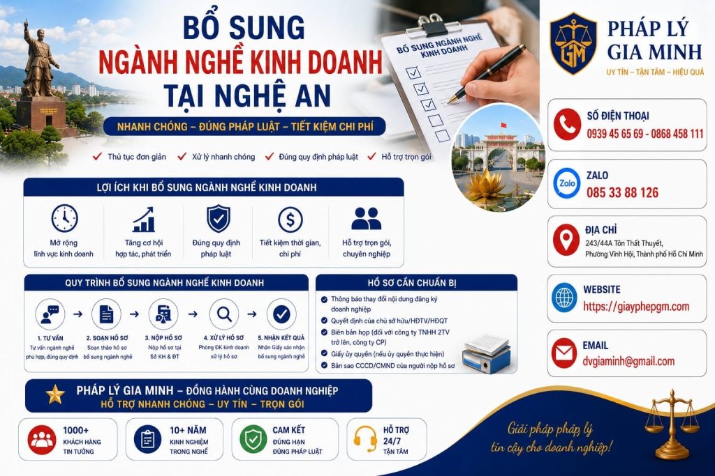 Bổ sung ngành nghề kinh doanh tại Nghệ An