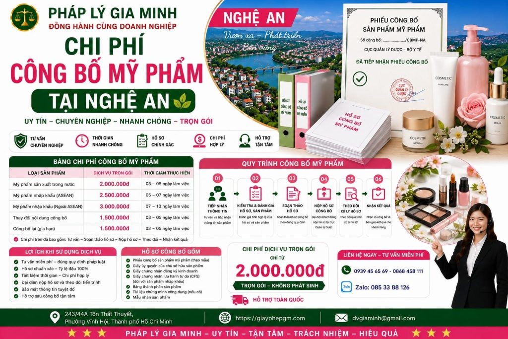 Chi phí công bố mỹ phẩm tại Nghệ An