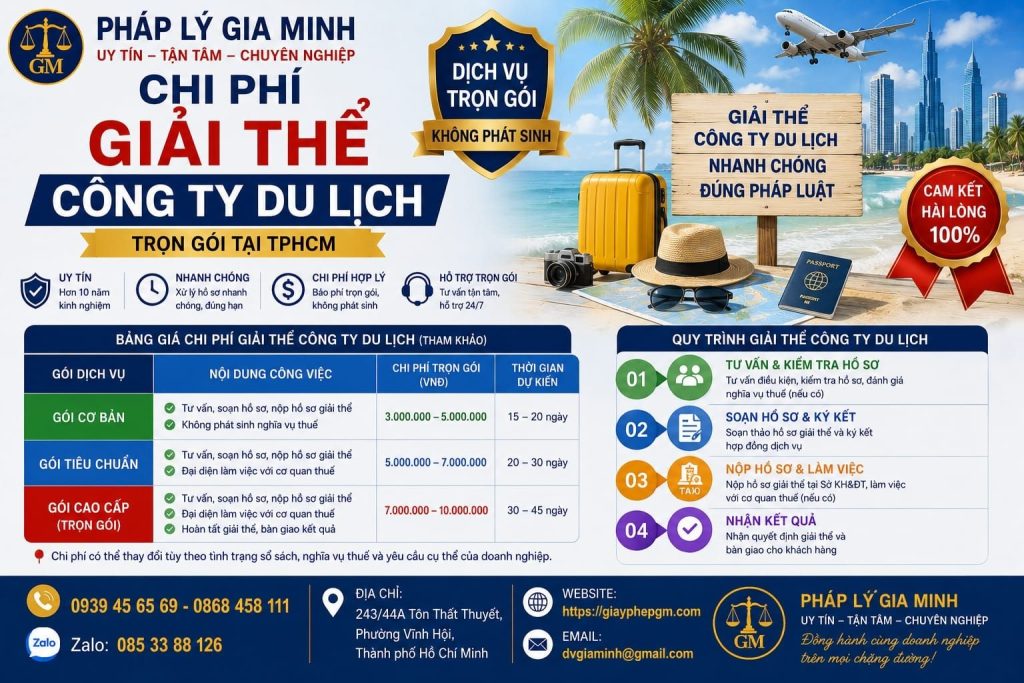 Chi phí giải thể công ty du lịch trọn gói tại TPHCM