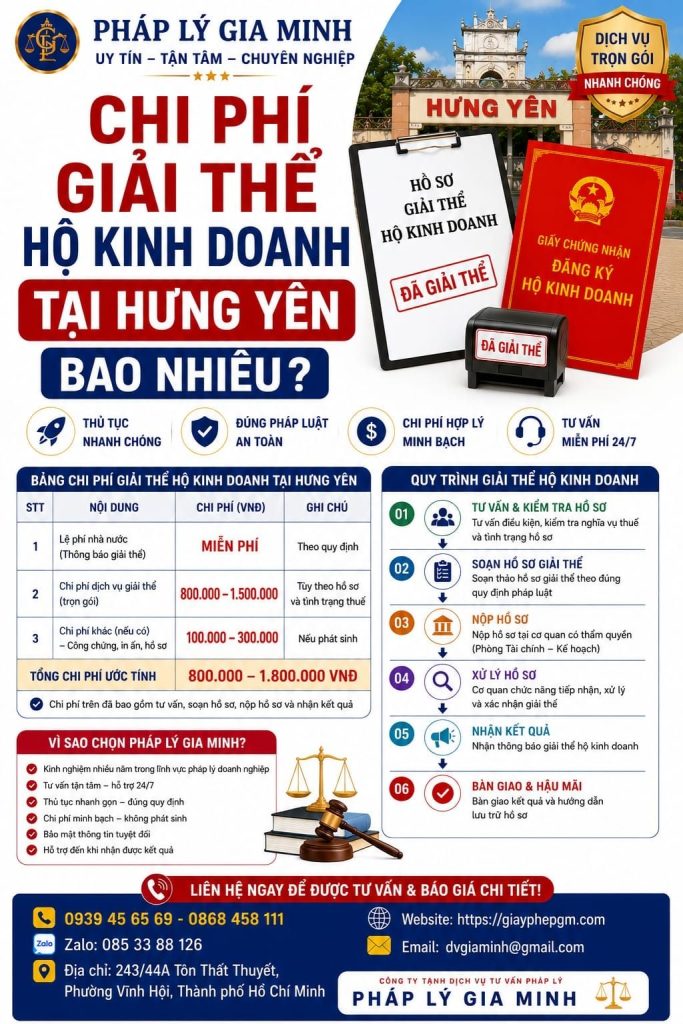 Chi phí giải thể hộ kinh doanh tại Hưng Yên