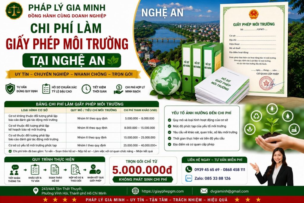 Chi phí làm giấy phép môi trường Nghệ An