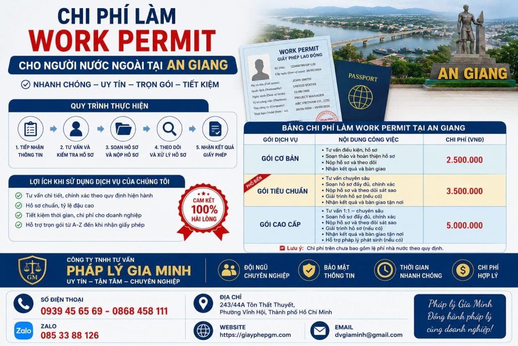 Chi phí làm work permit cho người nước ngoài tại An Giang
