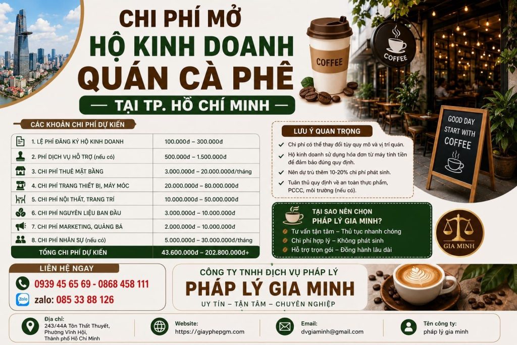 Chi phí mở hộ kinh doanh quán cà phê tại TPHCM
