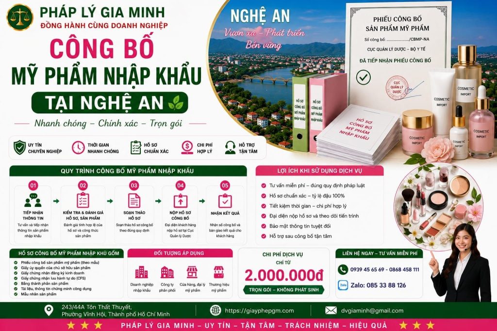 Công bố mỹ phẩm nhập khẩu tại Nghệ An