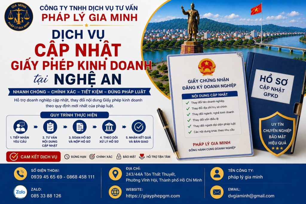 Dịch vụ cập nhật giấy phép kinh doanh Nghệ An