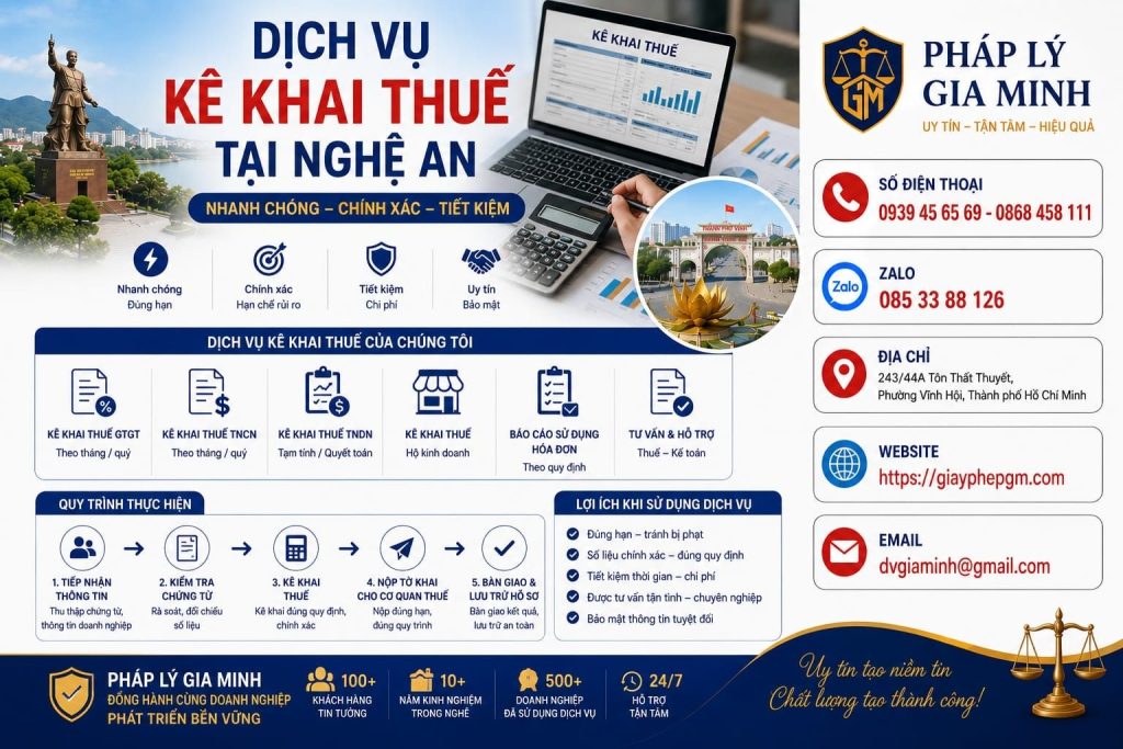 Dịch vụ kê khai thuế tại Nghệ An nhanh chóng