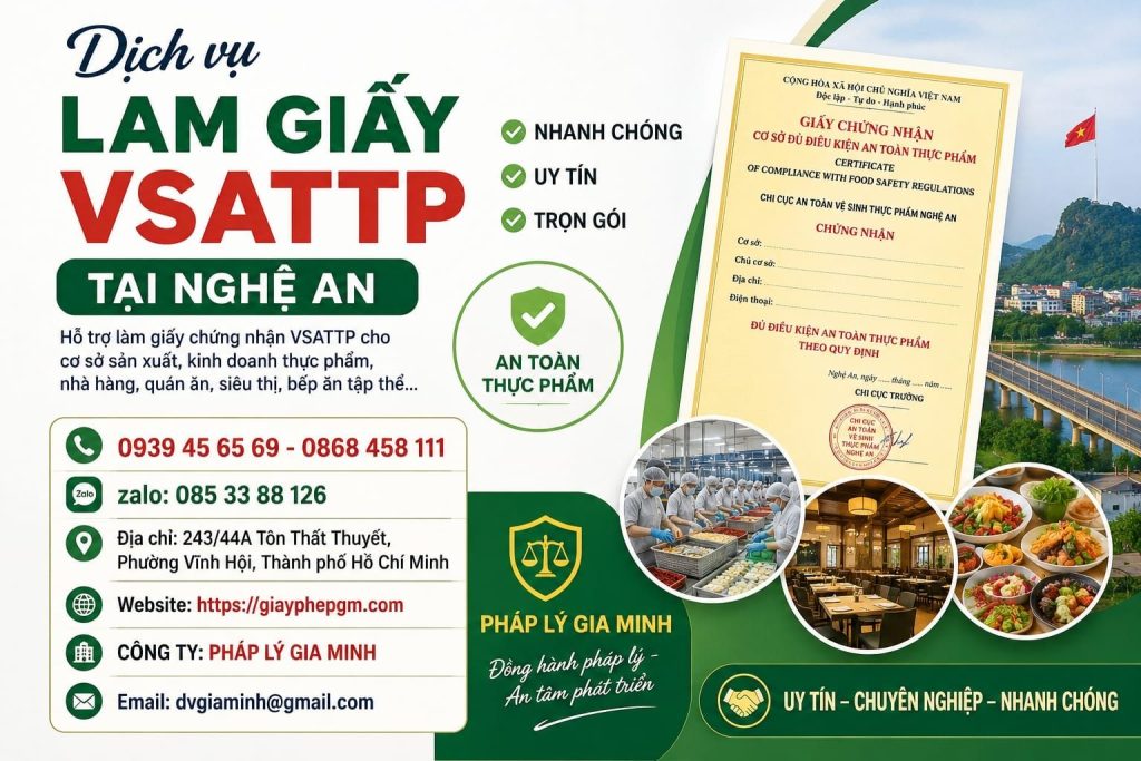 Dịch vụ làm giấy VSATTP tại Nghệ An