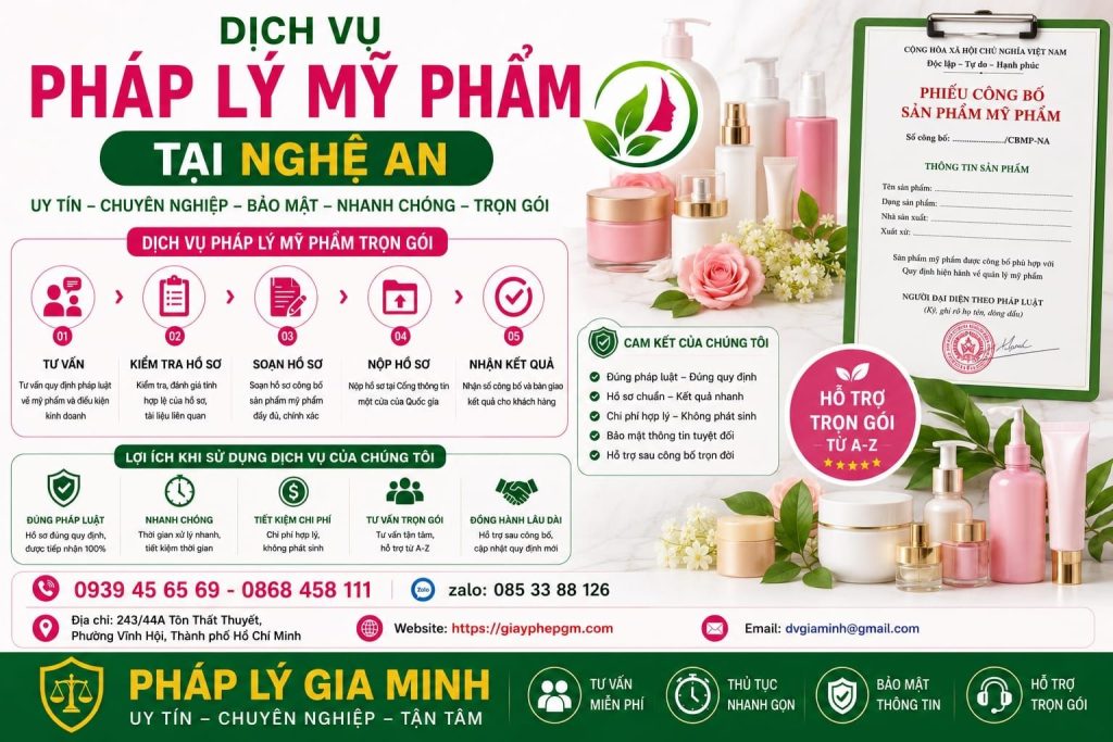 Dịch vụ pháp lý mỹ phẩm Nghệ An