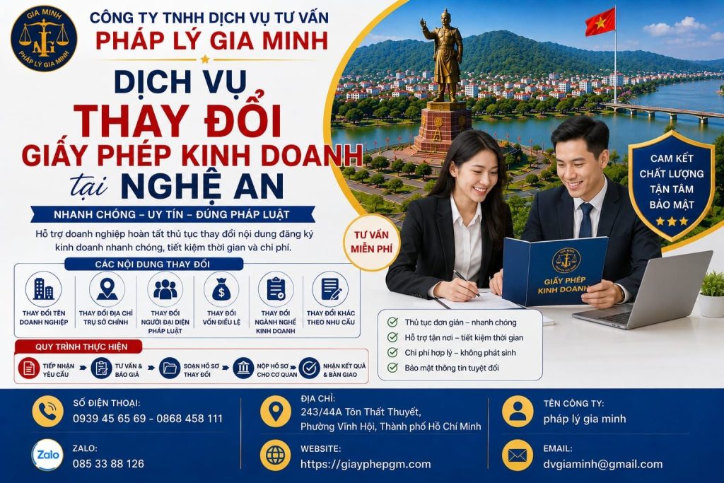 Dịch vụ thay đổi giấy phép kinh doanh tại Nghệ An