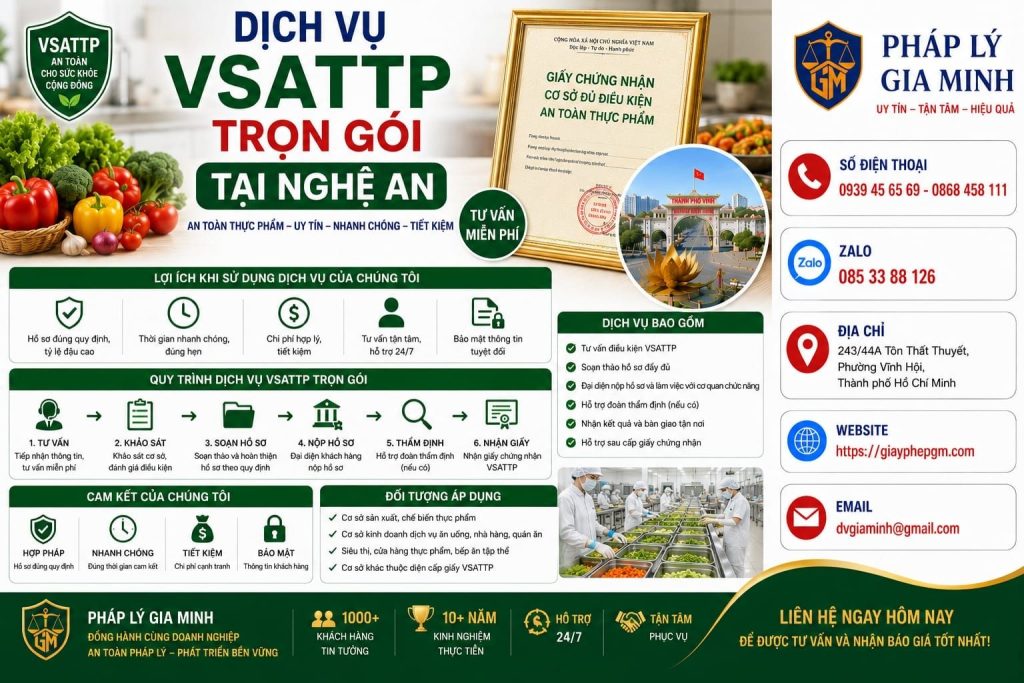 Dịch vụ VSATTP trọn gói tại Nghệ An