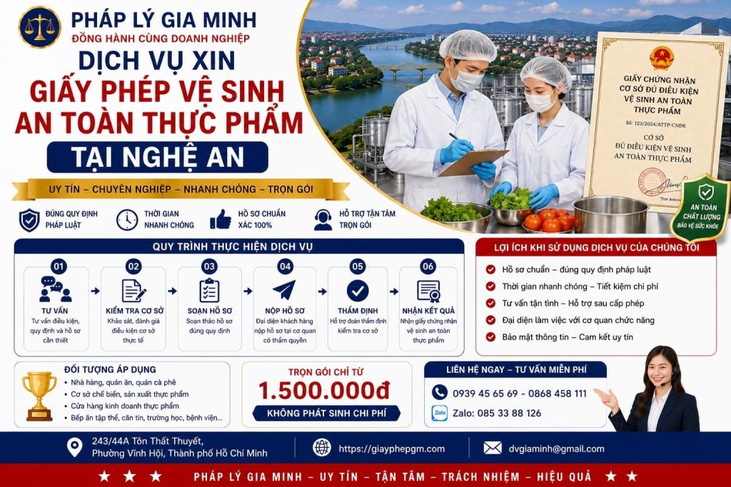 Dịch vụ xin giấy phép vệ sinh an toàn thực phẩm tại Nghệ An