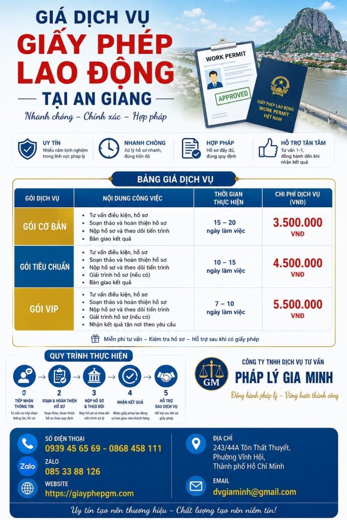 Giá dịch vụ giấy phép lao động tại An Giang