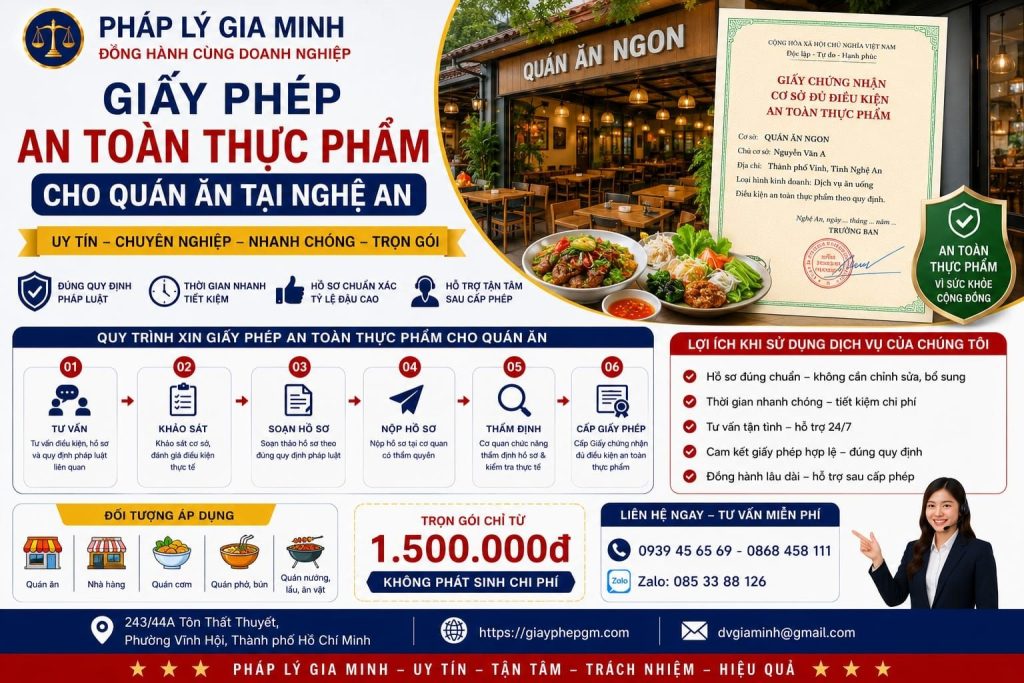 Giấy phép an toàn thực phẩm cho quán ăn Nghệ An