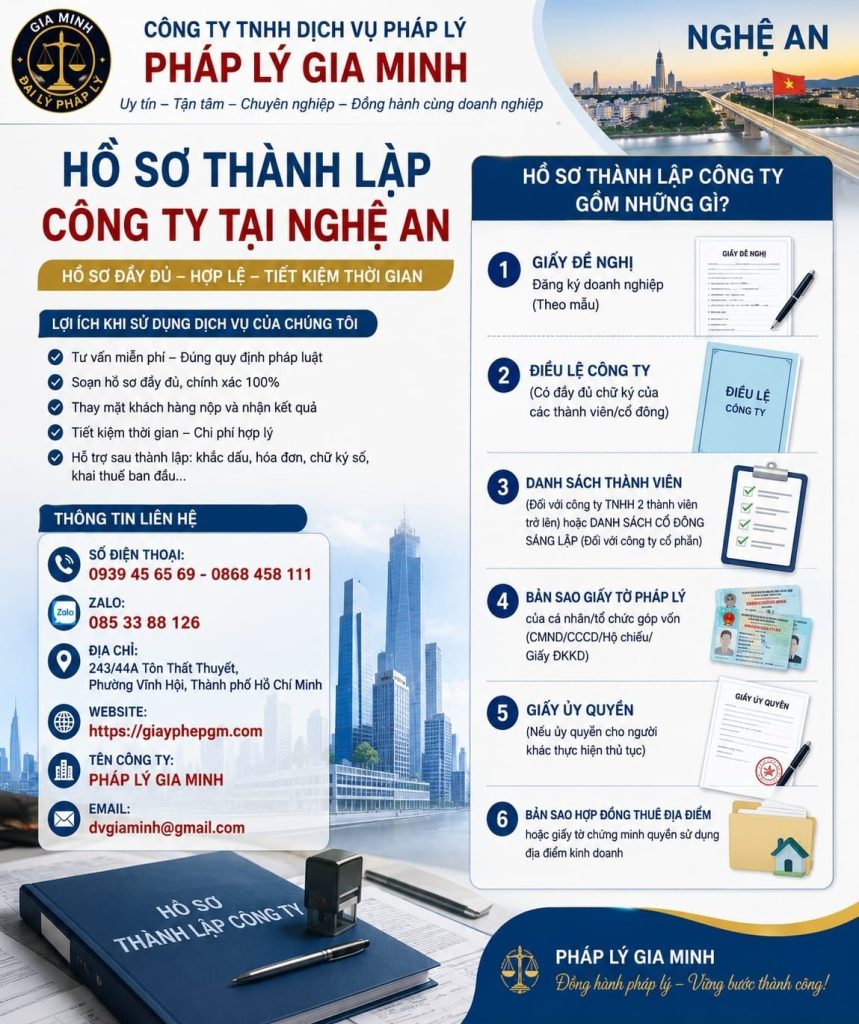 Hồ sơ thành lập công ty tại Nghệ An đầy đủ