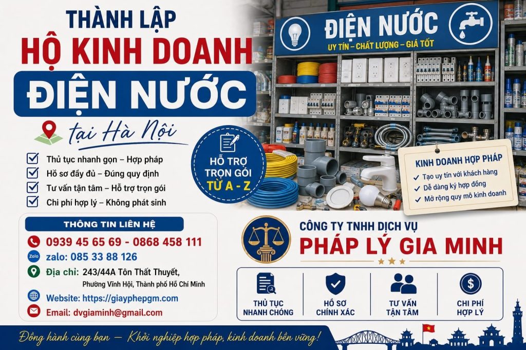 Thành lập hộ kinh doanh điện nước tại Hà Nội