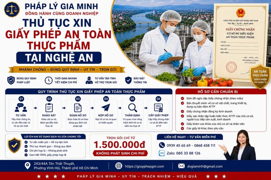 Thủ tục xin giấy phép an toàn thực phẩm Nghệ An