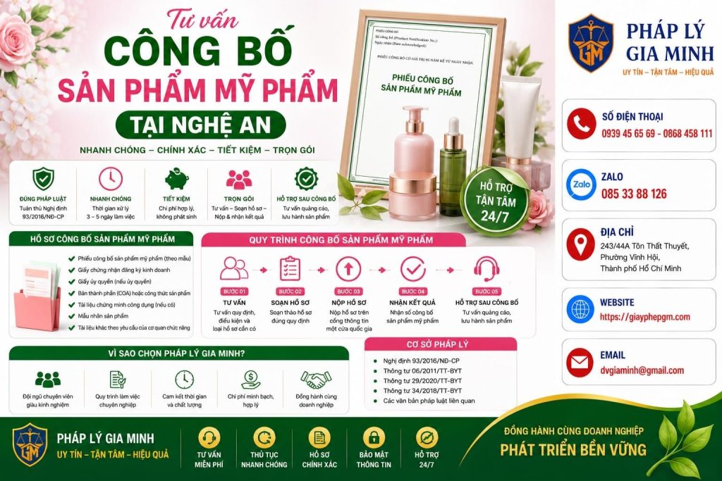 Tư vấn công bố sản phẩm mỹ phẩm Nghệ An