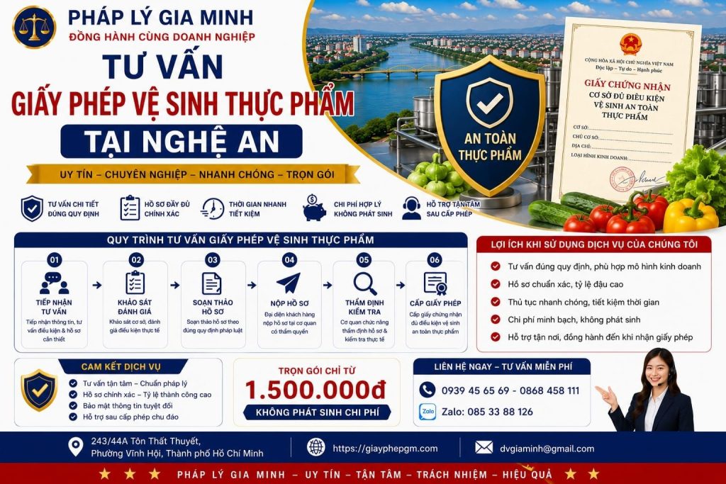 Tư vấn giấy phép vệ sinh thực phẩm Nghệ An