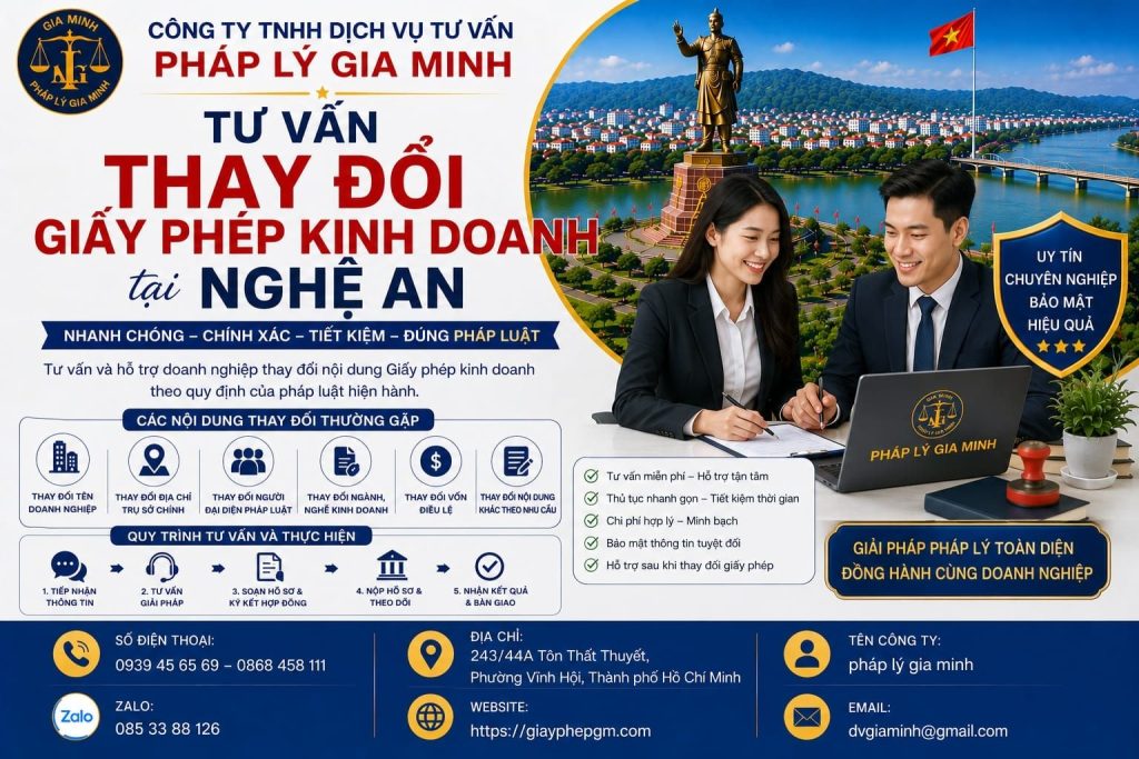 Tư vấn thay đổi giấy phép kinh doanh Nghệ An