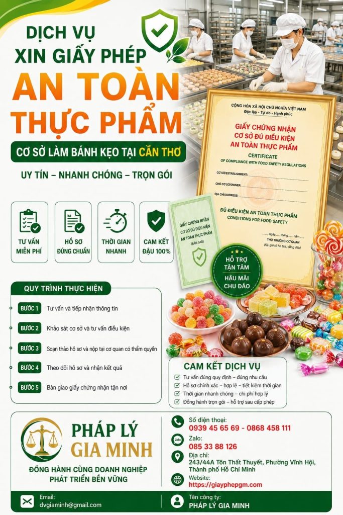 Xin giấy phép an toàn thực phẩm cơ sở làm bánh kẹo tại Cần Thơ