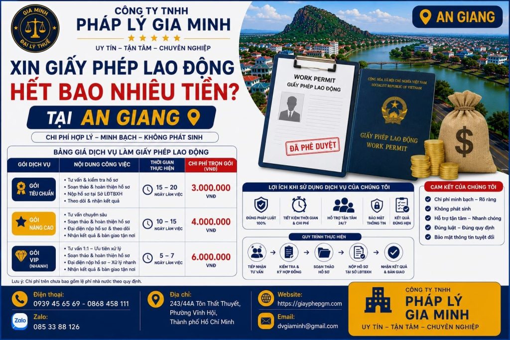 Xin giấy phép lao động hết bao nhiêu tiền tại An Giang