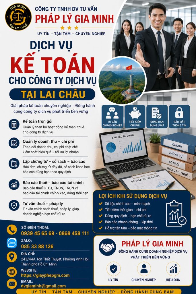 Dịch vụ kế toán cho công ty dịch vụ tại Lai Châu