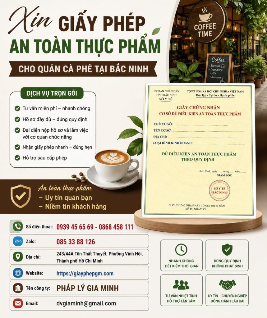 Xin giấy phép an toàn thực phẩm cho quán cà phê tại Bắc Ninh
