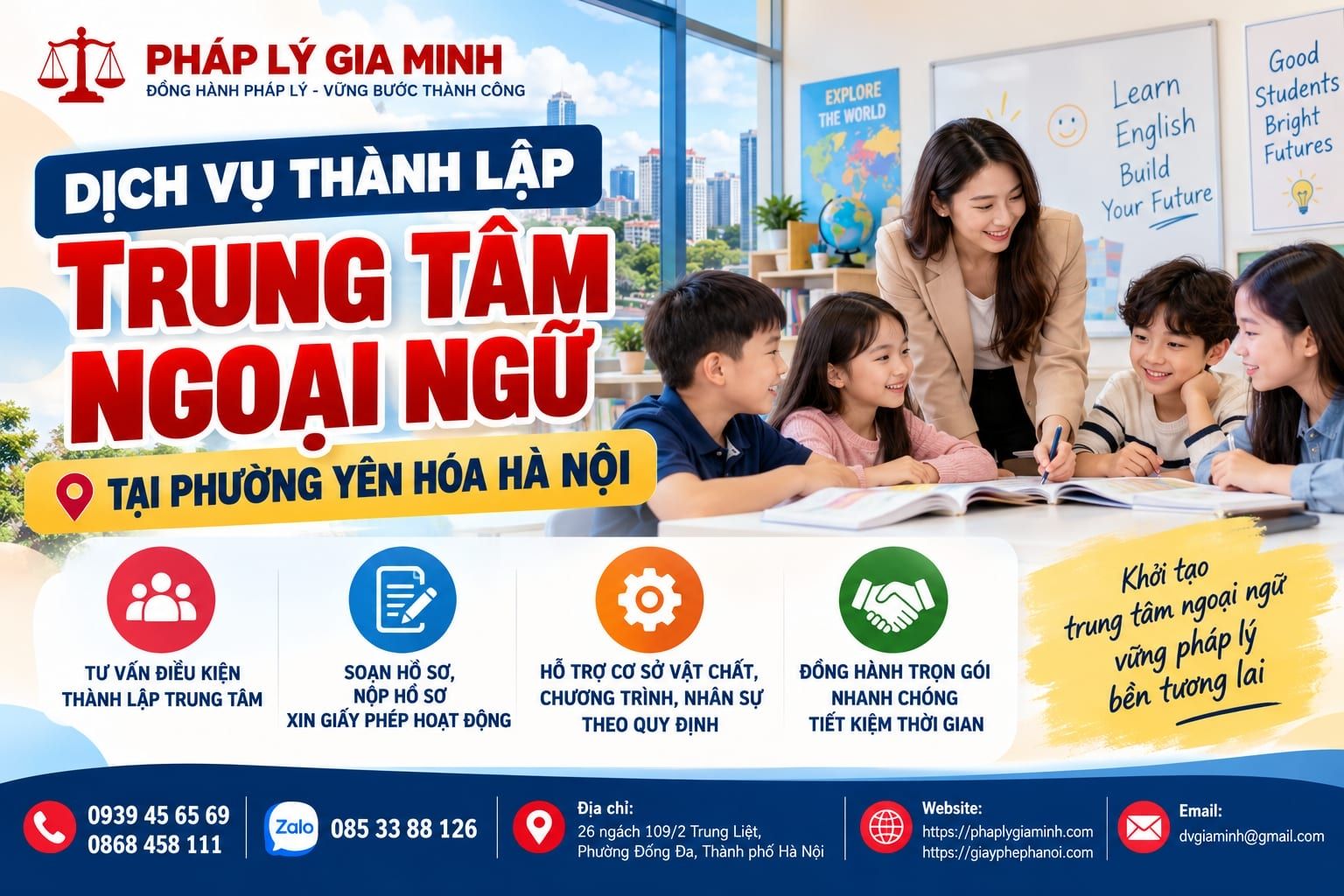 Dịch vụ thành lập trung tâm ngoại ngữ tại phường Yên Hòa Hà Nội