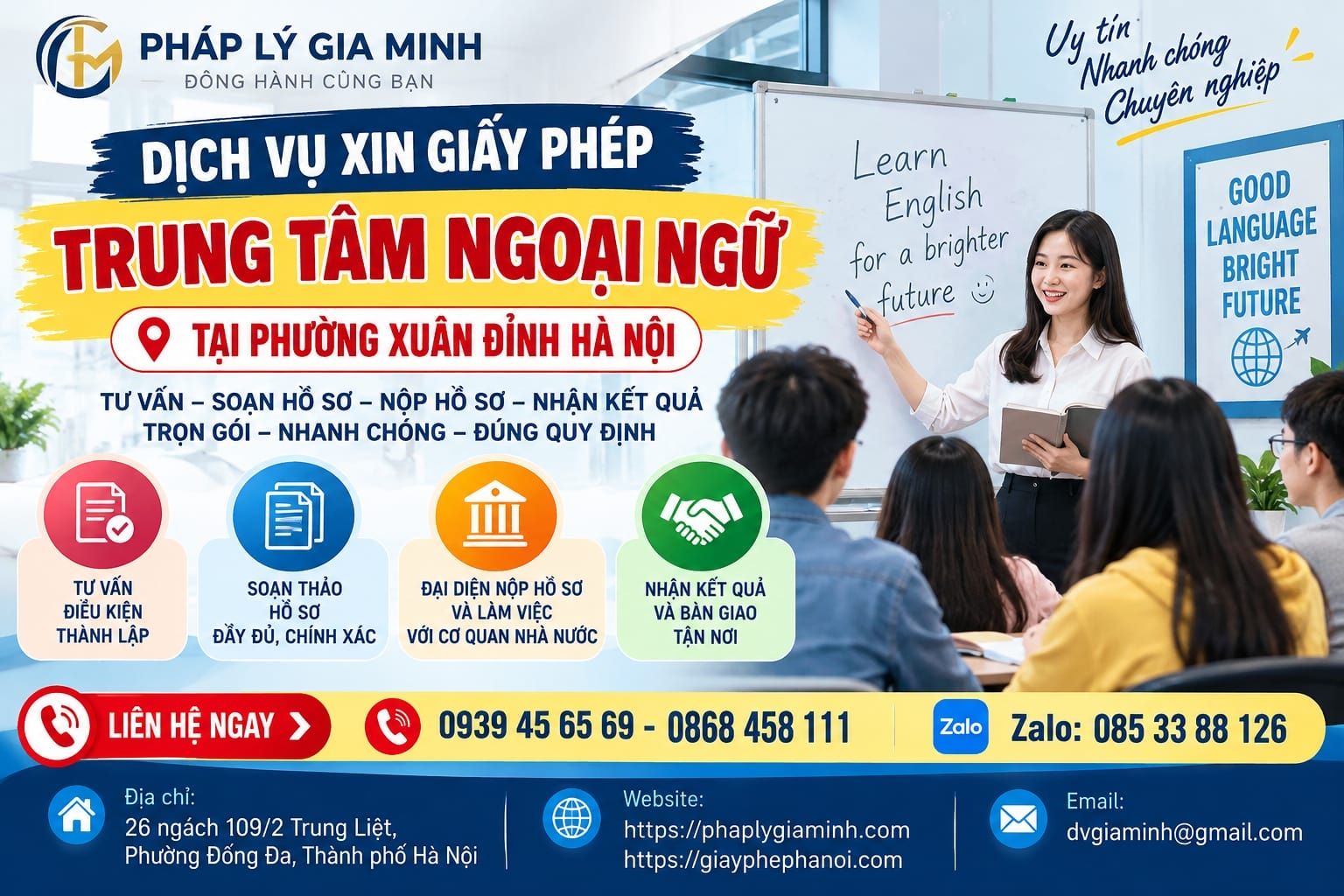 Dịch vụ xin giấy phép trung tâm ngoại ngữ tại phường Xuân Đỉnh Hà Nội